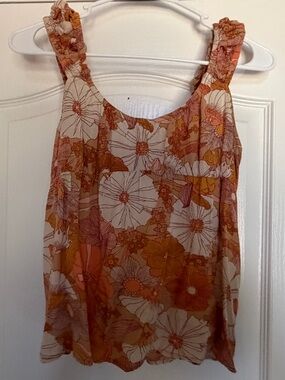 Volcom Orange Floral Ruffled Strap Tank